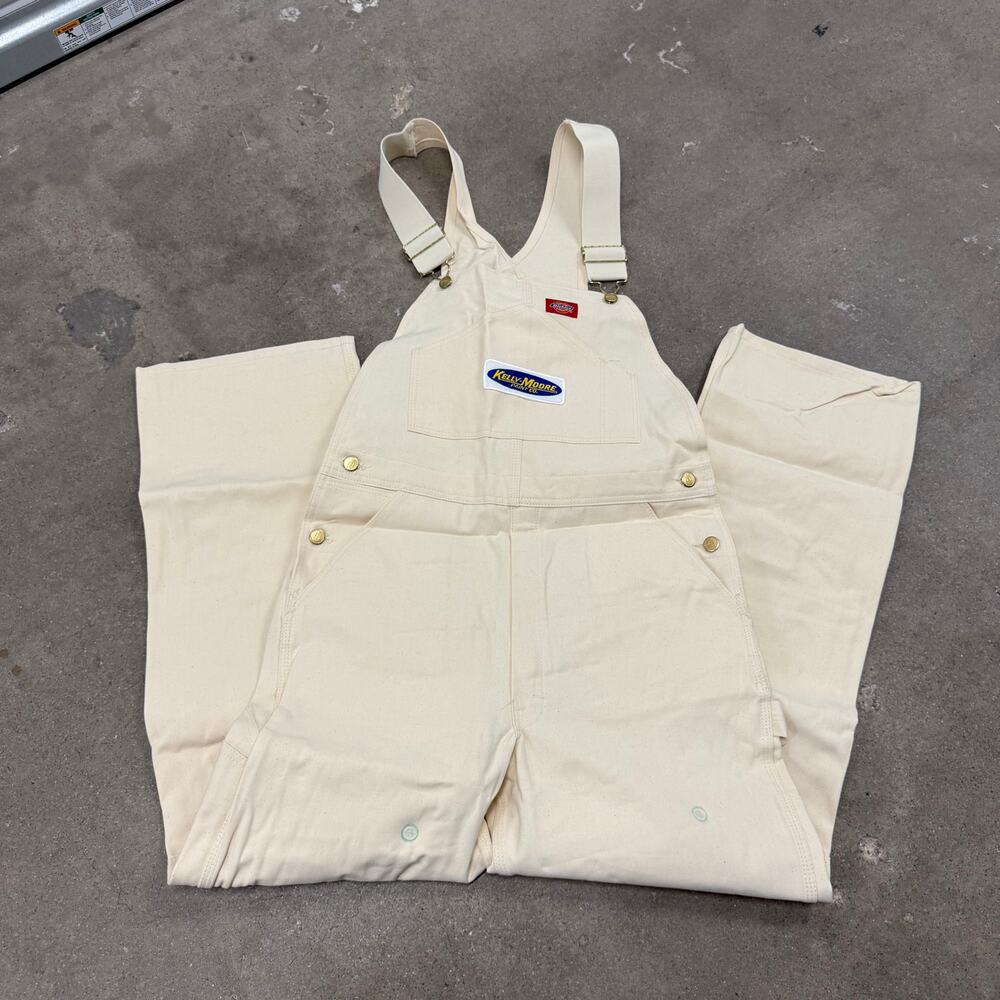 NWT Vintage Dickies Canvas Bib Work Overalls Painter Ivory 32x32
